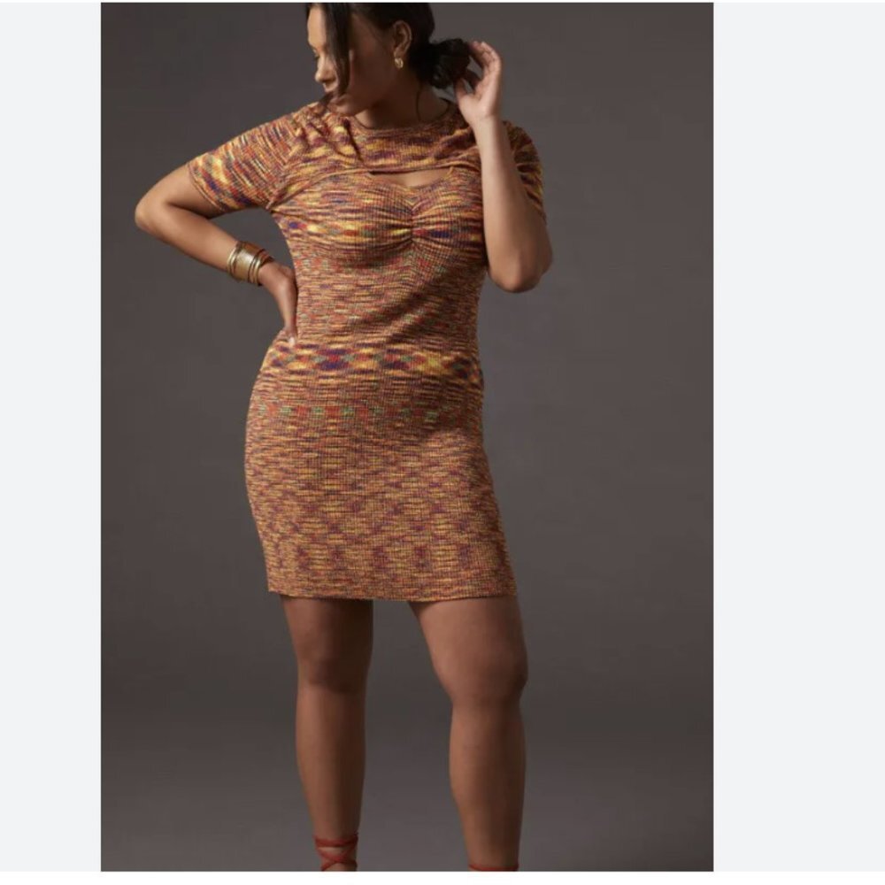 ANTHROPOLOGIE CURRENT AIR RAINBOW KNIT COLORFUL KNIT CUT OUT DRESS - XXS